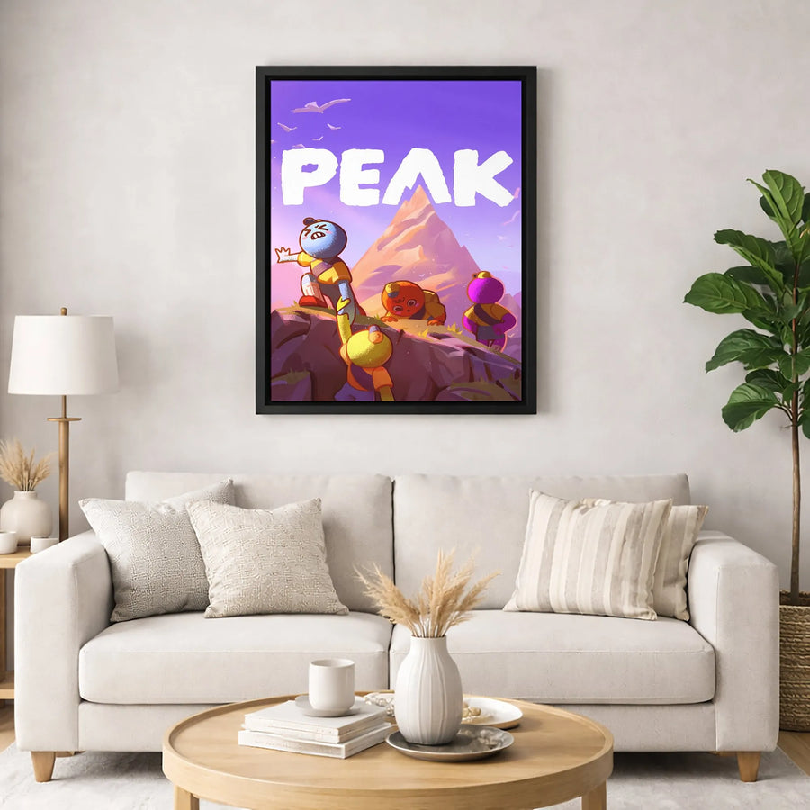 Peak Mountain Climbing Canvas | Colorful Cartoon Adventure Wall Art | Premium Gallery-Wrapped Print | Motivational Office Decor Gift