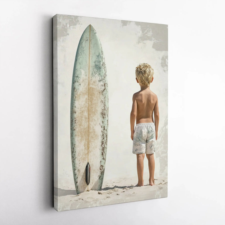 Beach Wall Art Surfboard Print | Little Boy Summer Coastal Decor | Gallery Quality Canvas | Modern Home Wall Decor Gift