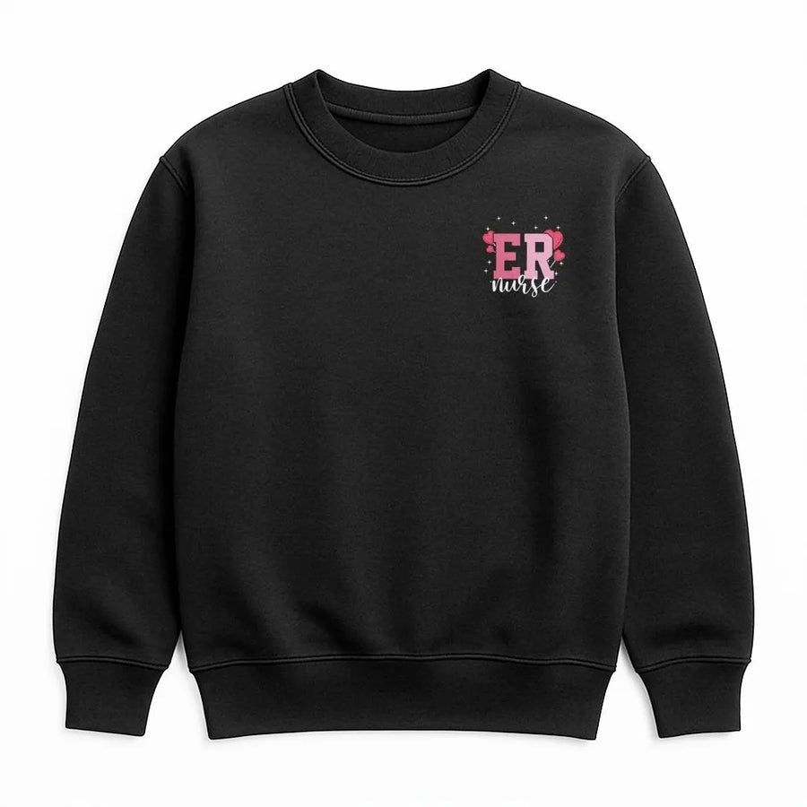 ER Nurse Valentine Sweatshirt | Cute Heart Graphic Left Chest Tee | Soft Cotton Apparel | Gift for Emergency Department Staff