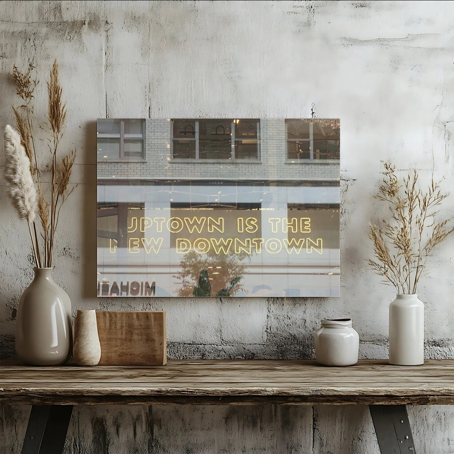 Uptown Is The New Downtown Canvas Wall Art | Modern Neon Sign Photography | Premium Gallery-Quality Print | Urban Home & Office Decor Gift