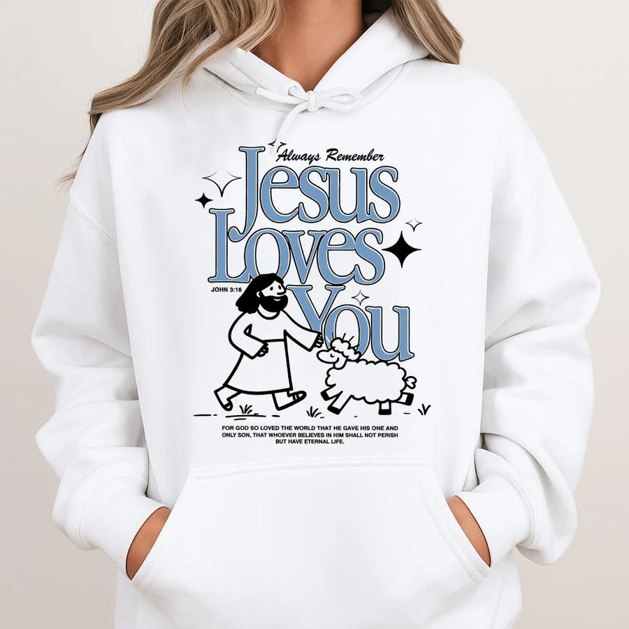 Jesus Loves You Hoodie | Cute Christian Graphic Bible Verse Art | Soft Cotton-Blend Premium Apparel | Faith Gift For Men Women Teens