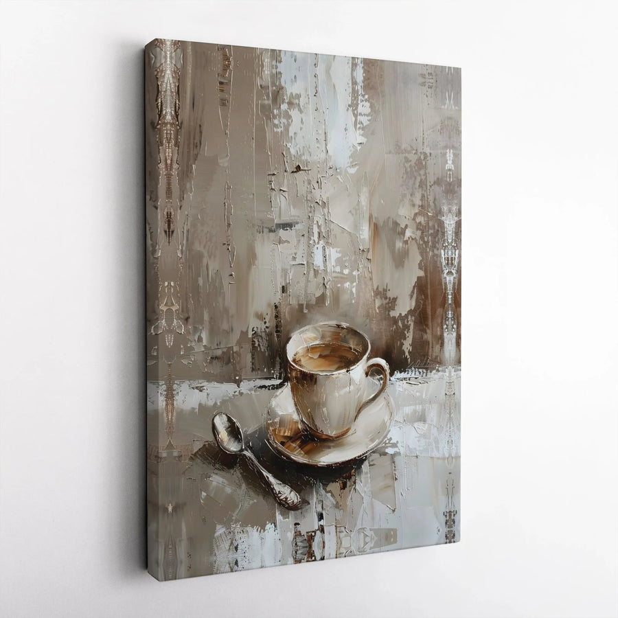Abstract Coffee Cup Canvas Wall Art | Textured Neutral Kitchen Decor | Premium Fade-Resistant Print | Elegant Coffee Bar Wall Decor