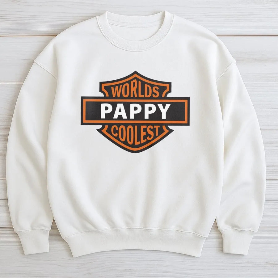 Worlds Coolest Pappy Sweatshirt | Motorcycle Biker Shield Graphic | Premium Cotton Blend | Funny Grandpa Birthday or Father's Day 2026 Gift
