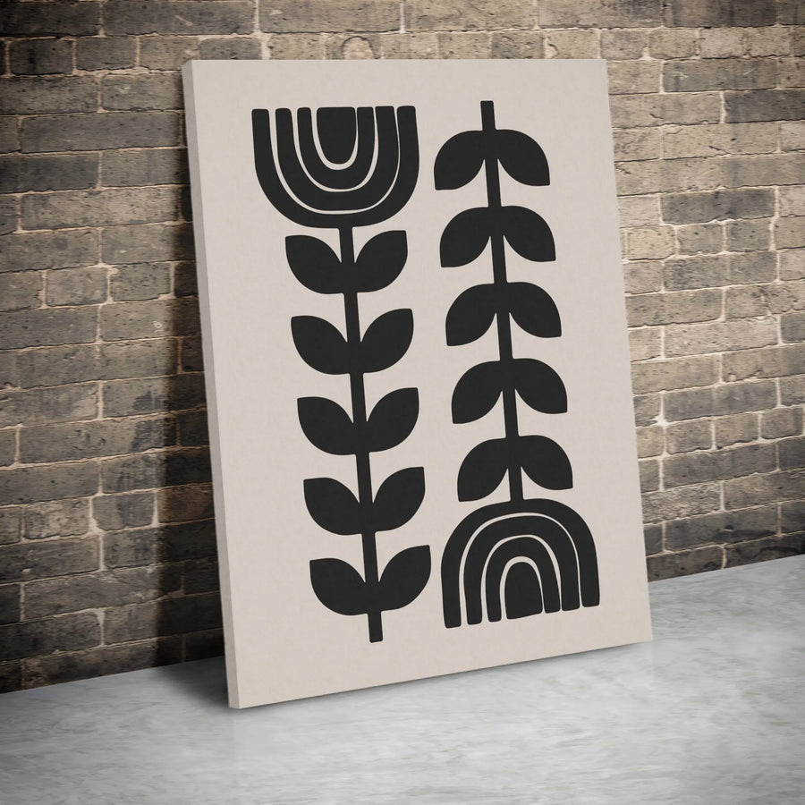 Boho Abstract Botanical Canvas Art | Minimalist Floral And Rainbow Wall Decor | Premium 1.25 Inch Gallery Wrap | Modern Home Gift For Her