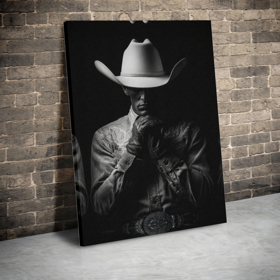 Cowboy Canvas Wall Art | Black and White Western Photography | Premium Gallery Quality Print | Rustic Farmhouse Decor Gift for Men