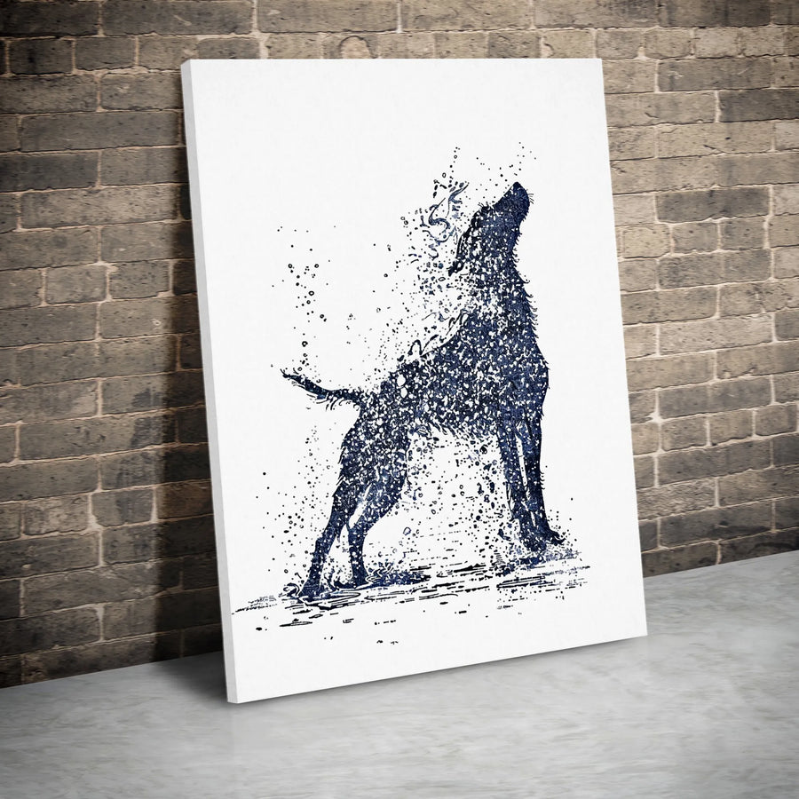 Abstract Wolf Wall Art | Howling Canine Splatter Paint Design | Premium Gallery-Wrapped Canvas Print | Modern Animal Home Decor Gift