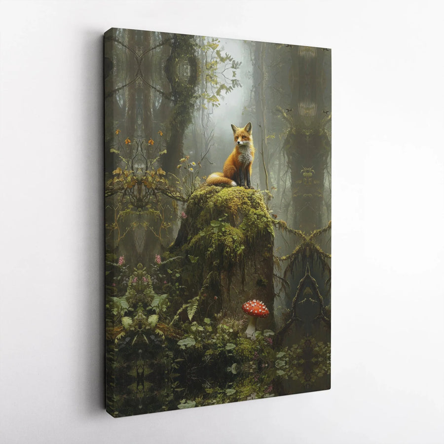 Fox Canvas Wall Art | Mystical Forest Nature Print with Toadstool | Premium 1.25" Gallery Wrapped Canvas | Whimsical Woodland Home Decor