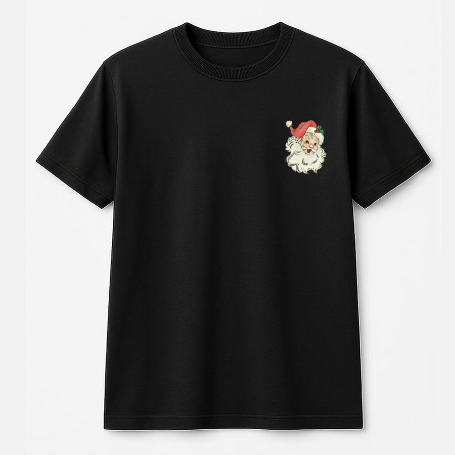 Vintage Santa Claus Pocket T-Shirt | Retro Christmas Holly Design | 100% Cotton Premium Tee | Festive Holiday Gift for Women and Men