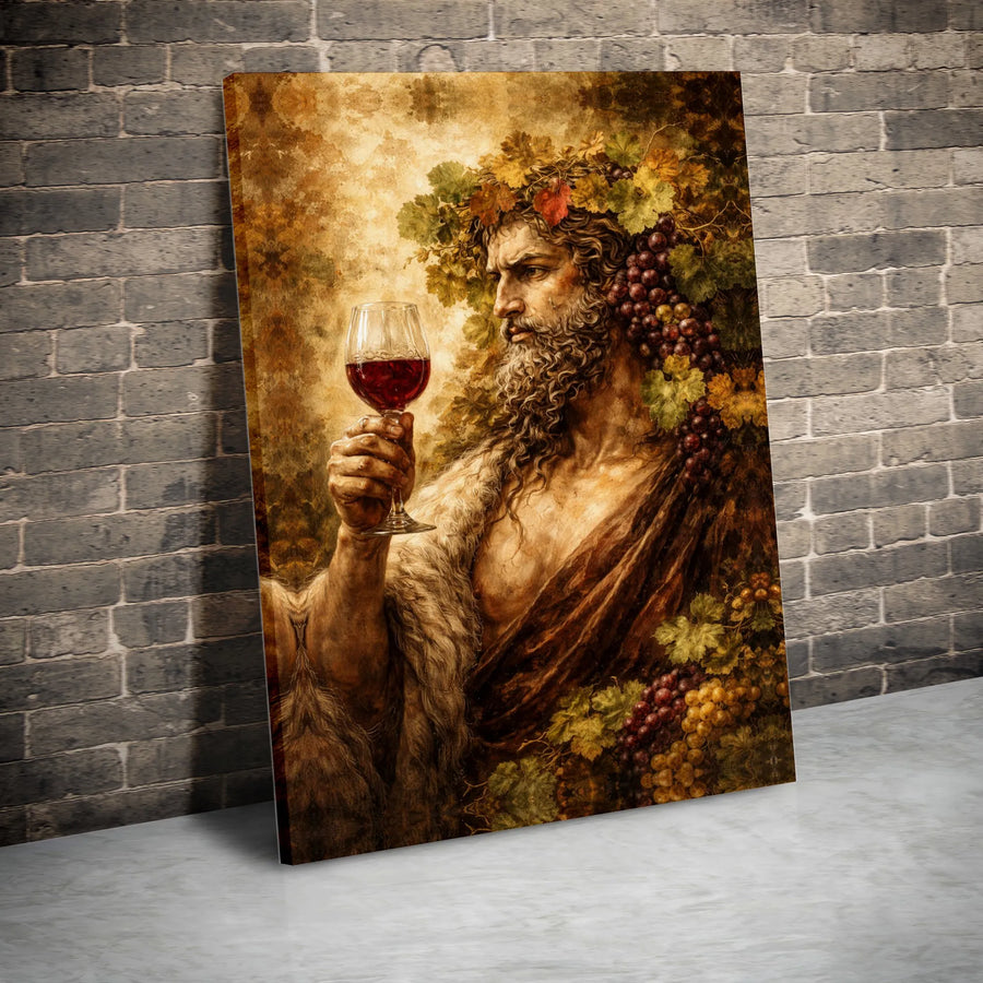 Dionysus Canvas Wall Art | Greek God of Wine Portrait Print | Premium Gallery Wrapped Canvas | Bar & Dining Room Decor Gift for Wine Lovers