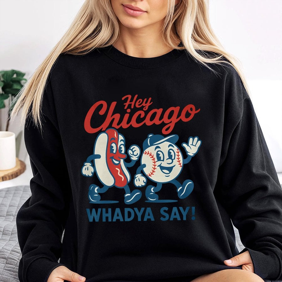 Chicago Baseball Sweatshirt | Retro Hot Dog Mascot Graphic | Premium Cotton Blend | Unisex Game Day Gift for Baseball Fans