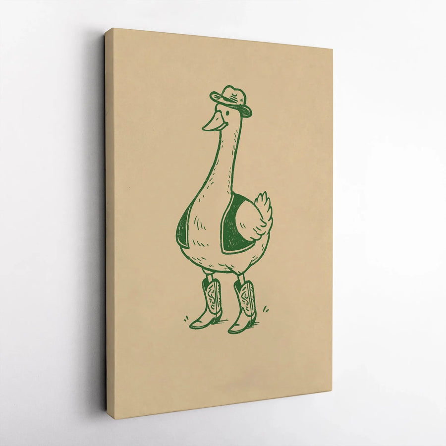 Cowboy Goose Canvas Art | Western Farmhouse Wall Decor | Premium 1.25-Inch Thick Gallery Wrap | Quirky Countryside Gift for Animal Lovers
