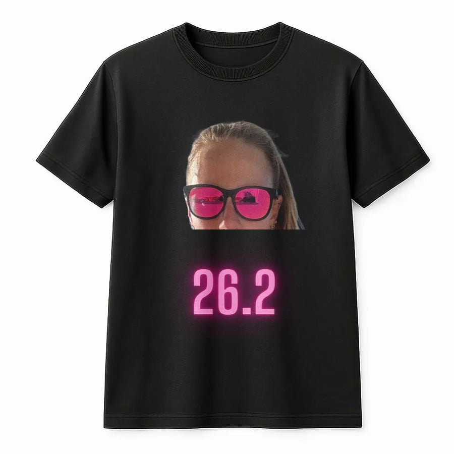 26.2 Marathon Running T-Shirt | Pink Sunglasses Graphic Art | 100% Cotton Premium Tee | Gift for Marathon Runner or Endurance Athlete