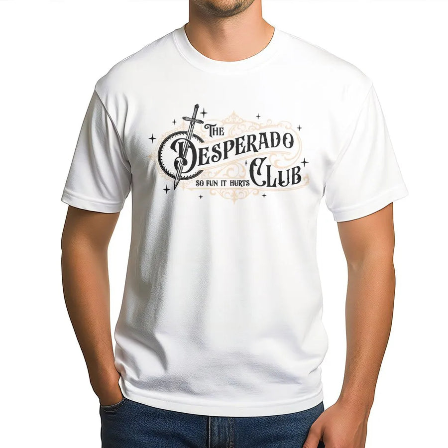 Desperado Club T-Shirt | Vintage Fantasy Sword Graphic | Premium Cotton Blend | Gift for Fantasy Readers and Book Lovers