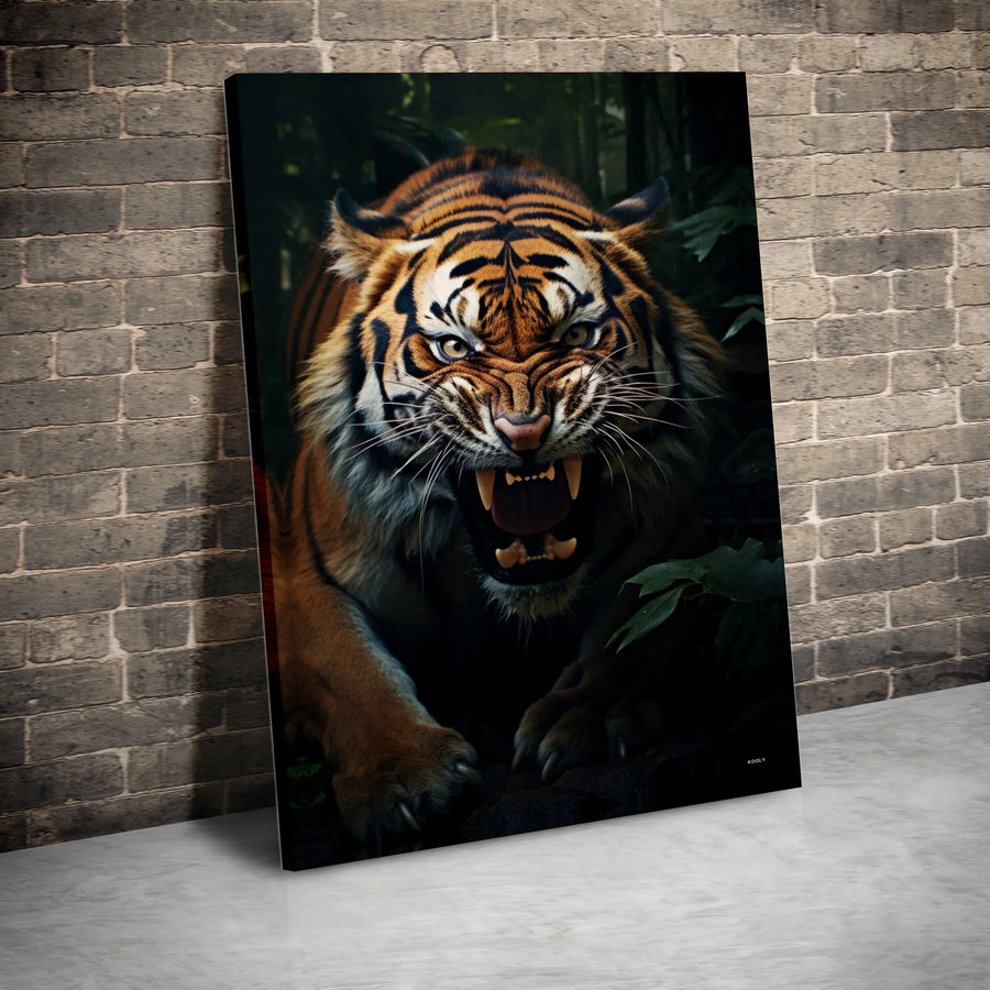 Roaring Tiger Wall Art | Fierce Jungle Predator Canvas Print | Premium Gallery Wrapped Decor | Wildlife Home Office Gift