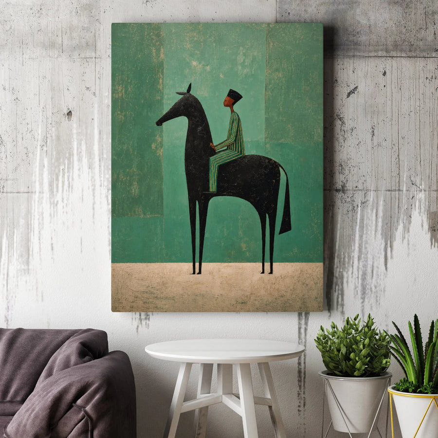 Abstract Horseman Canvas Wall Art | Modern Folk Art Equestrian Print | Premium Thick Gallery Canvas | Collector's Wall Decor Gift