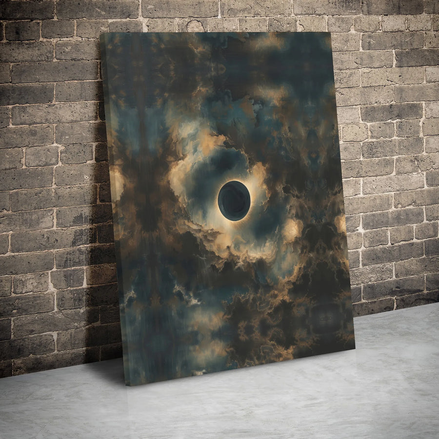 Solar Eclipse Wall Art | Abstract Dark Stormy Sky Canvas | Premium Gallery Wrap Print | Modern Celestial Home Decor