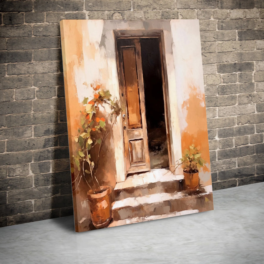 Rustic Door Canvas Wall Art | Mediterranean Street Impressionist Print | Premium Gallery Wrapped 1.25" Profile | Home Decor Gift
