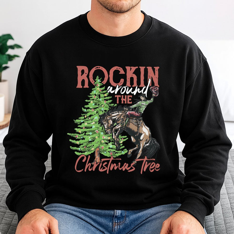 Western Cowboy Christmas Sweatshirt | Rodeo Riding Horse Design | Premium Cotton Blend | Funny Holiday Gift for Country Music and Ranch Fans