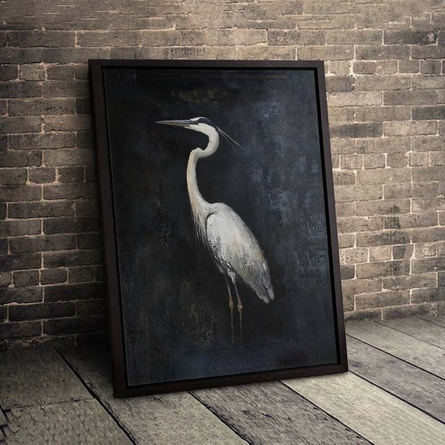 Great Blue Heron Canvas Wall Art | Moody Minimalist Bird Painting | Premium 1.25" Gallery Wrap | Modern Home Decor Gift