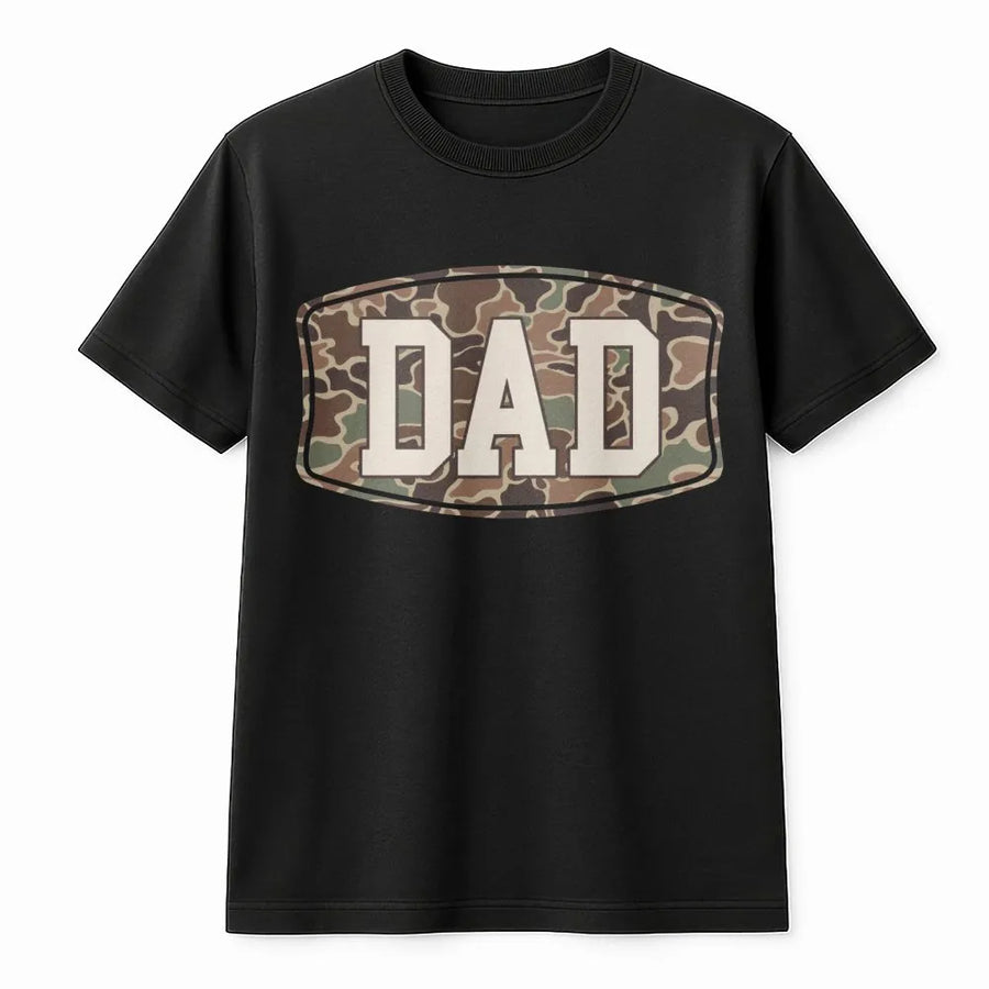 Camo Dad T-Shirt | Distressed Camouflage Graphic Print | Premium Soft Cotton | Father's Day 2026 Gift for Him or Grandpa