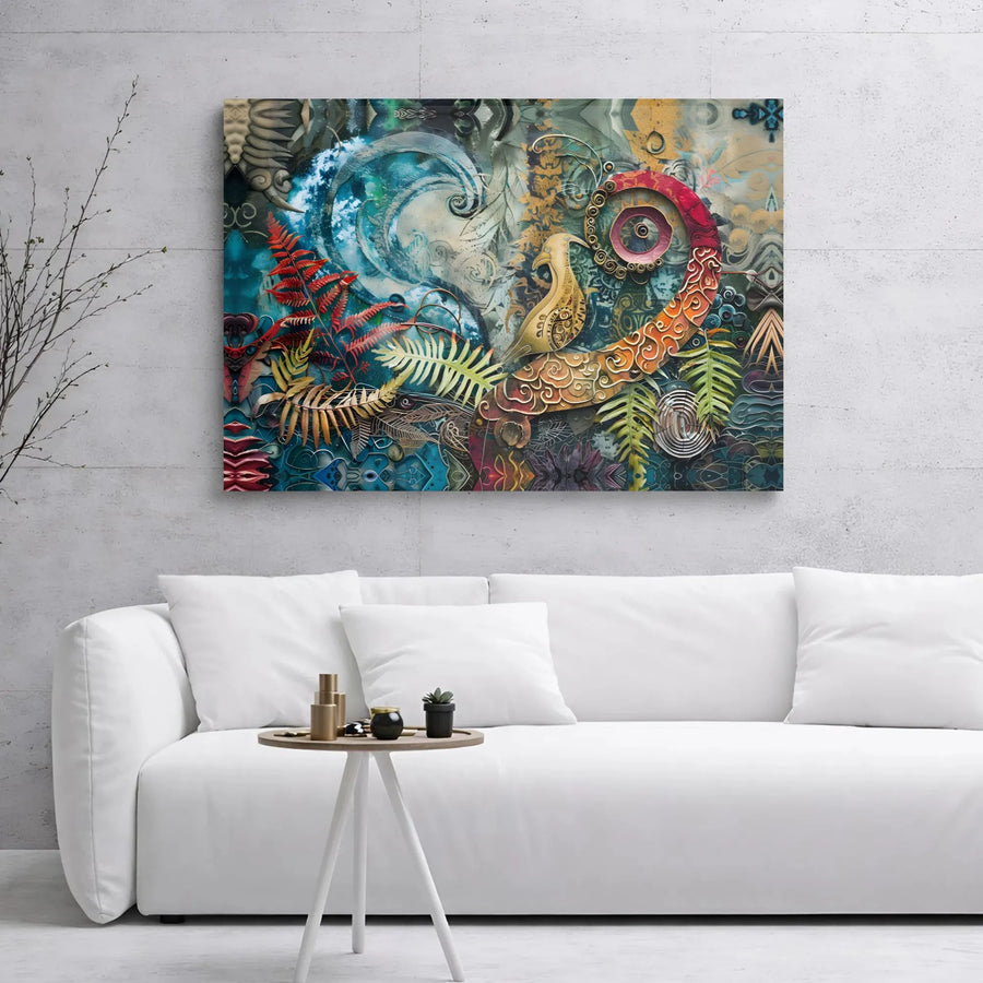 Surreal Botanical Canvas Print | Golden Bird and Fern Collage Art | 1.25-Inch Gallery Wrap | Premium Nature Home Decor