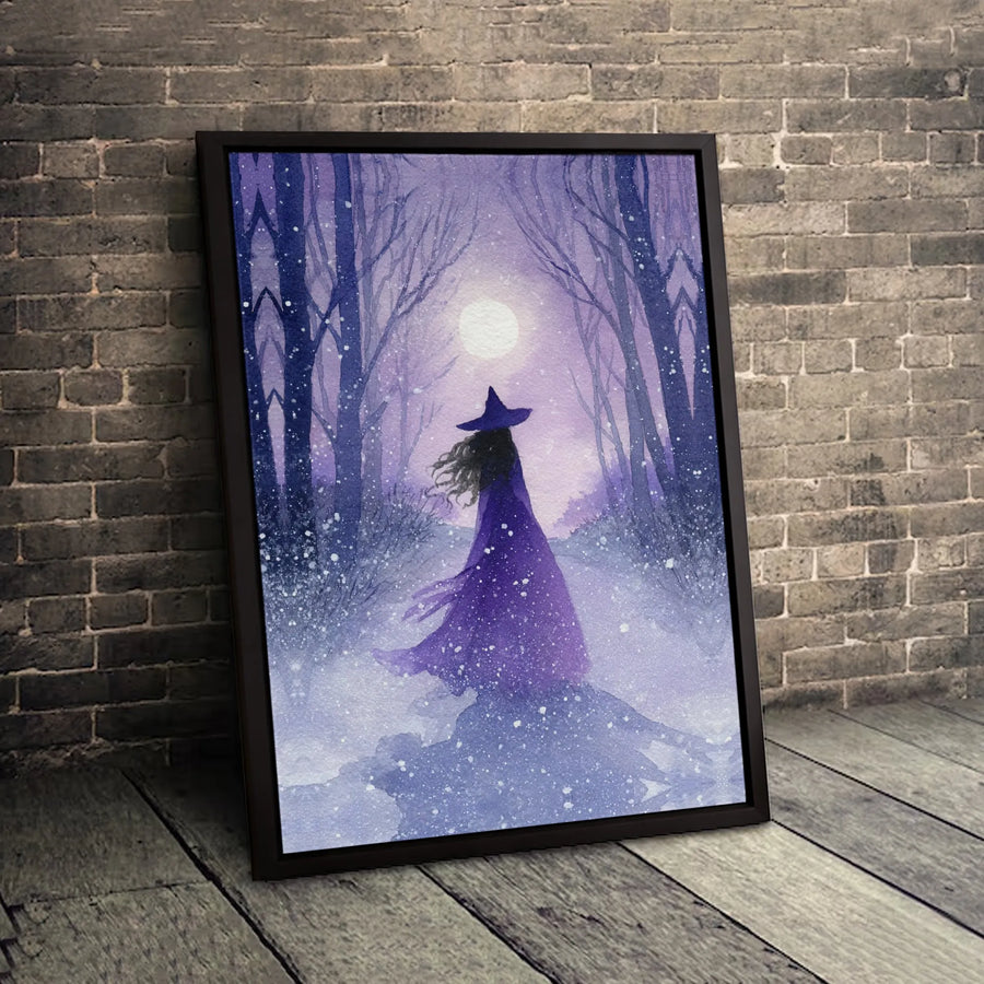 Witch Wall Art | Purple Snowy Forest Moon Canvas Print | Premium Gallery Wrap Decor | Fantasy Gothic Home Gift For Her