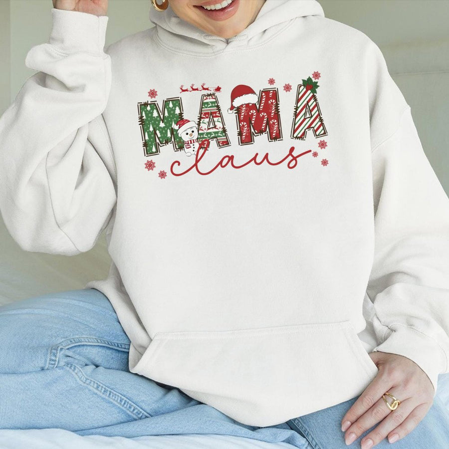 Mama Claus Christmas Hoodie | Festive Snowman Santa Lettering | Premium Cotton Blend | Holiday Gift for Mom Women