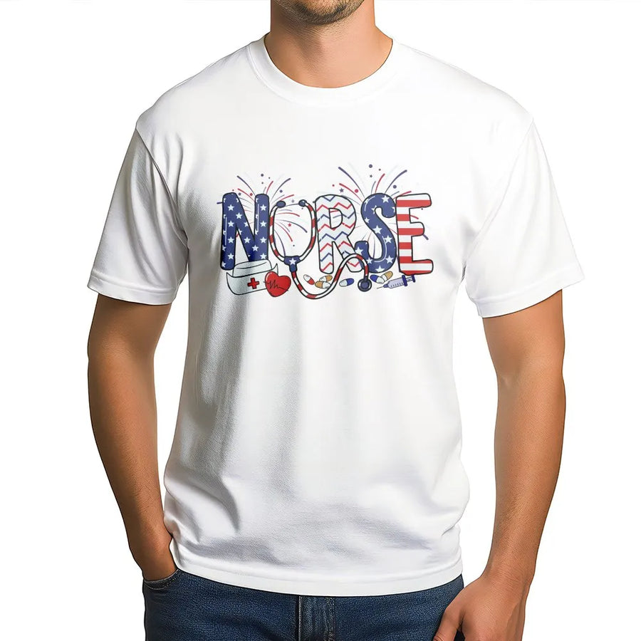 Patriotic Nurse T-Shirt | American Flag Medical Graphic | Soft Cotton USA Tee | 4th of July Independence Day Gift for Nurse