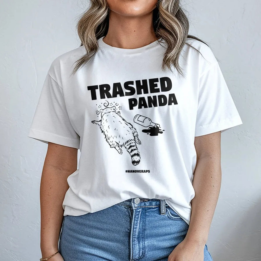 Trashed Panda T-Shirt | Funny Drunk Raccoon Graphic Tee | Premium 100% Cotton Soft Shirt | Perfect Gift for Animal Lovers and Party Enthusiasts