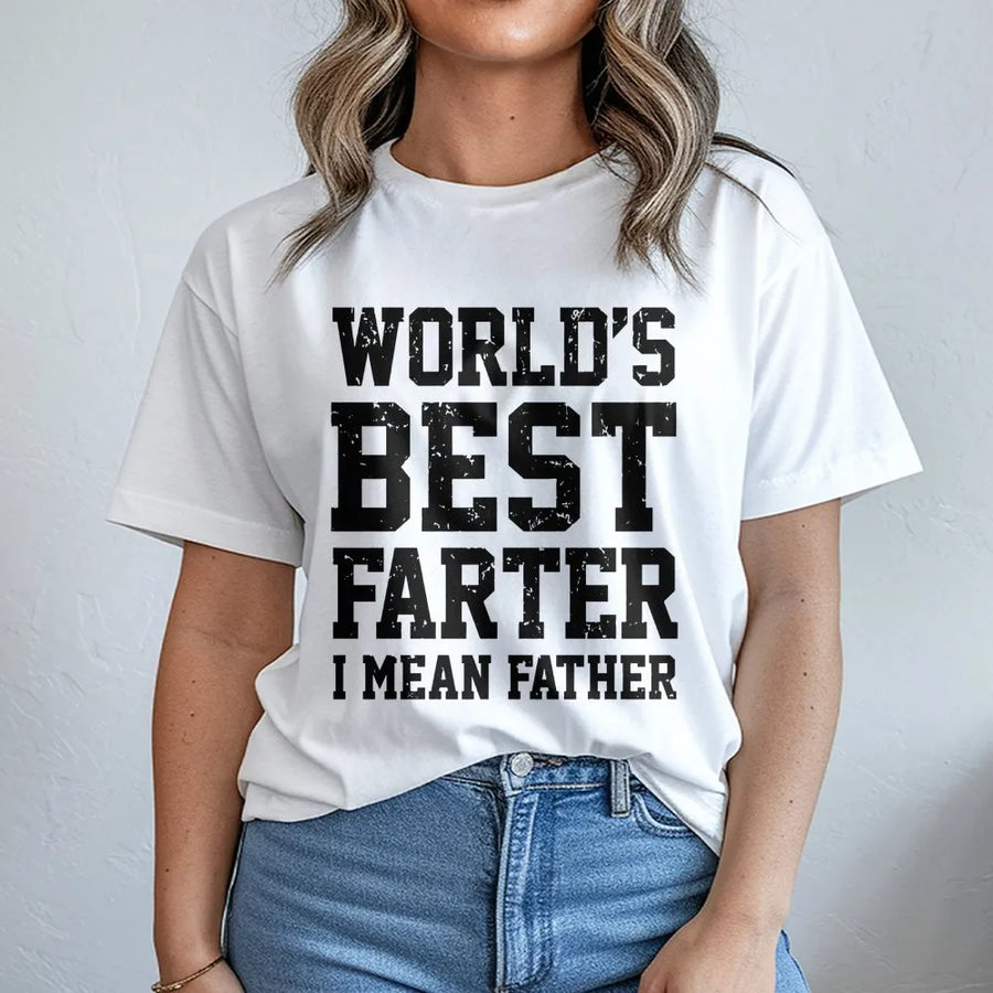 World's Best Farter I Mean Father T-Shirt | Funny Sarcastic Dad Joke Graphic | Premium Soft Cotton Tee | Perfect Gift for Dad, Husband, or Grandpa