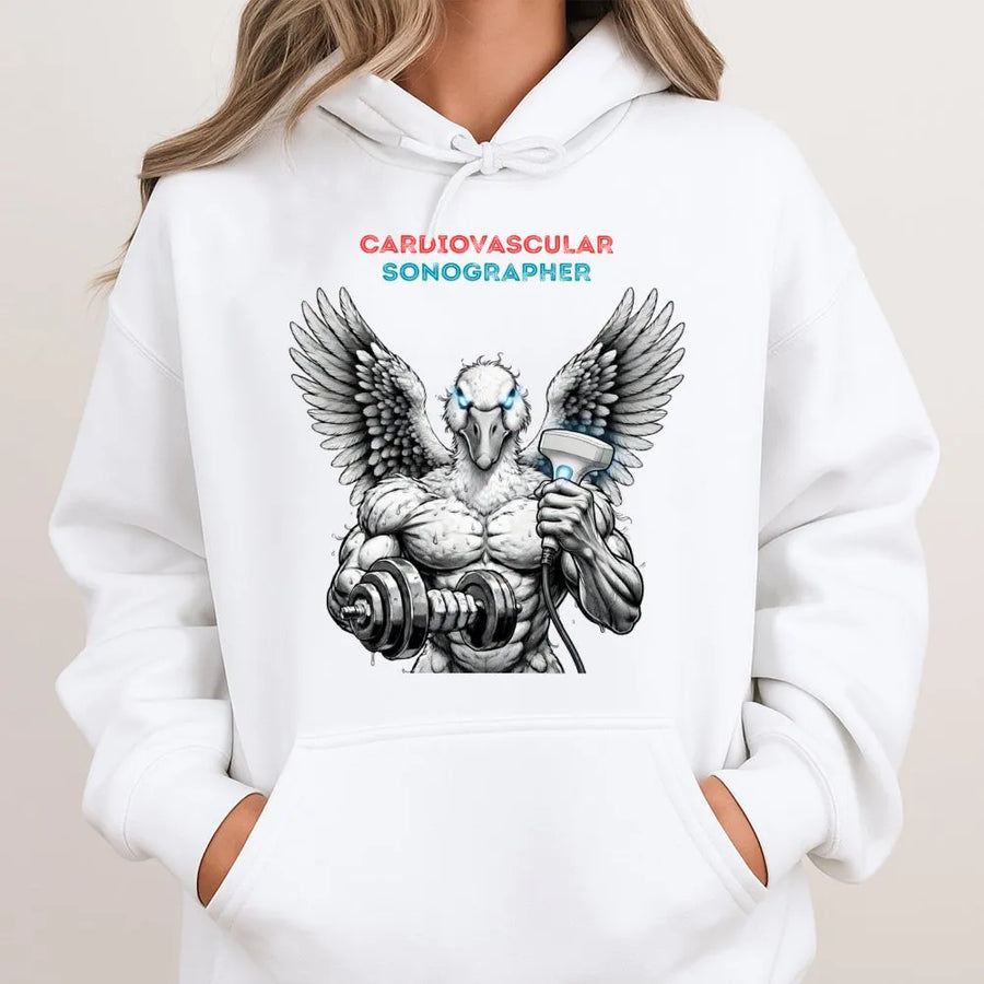 Cardiovascular Sonographer Hoodie | Funny Muscular Bird Graphic | Premium Cotton Tee | Gift for Ultrasound Technician