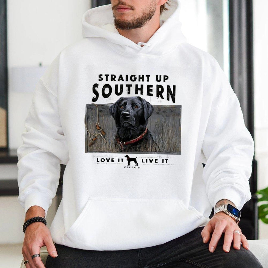 Black Lab Hoodie | Duck Hunting Dog Graphic | Premium Cotton Blend | Gift for Dog Lover and Outdoorsman