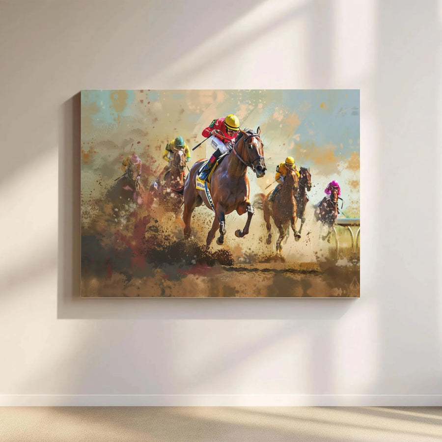 Horse Racing Canvas Print | Dynamic Thoroughbred Jockey Action | Premium Fade-Resistant Wall Art | Gallery-Quality Decor for Equestrian Lovers