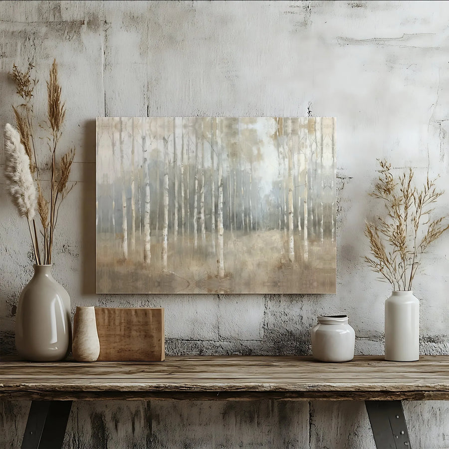 Abstract Birch Tree Wall Art | Neutral Forest Landscape Canvas | Premium Gallery Wrap Print | Modern Minimalist Home Decor Gift