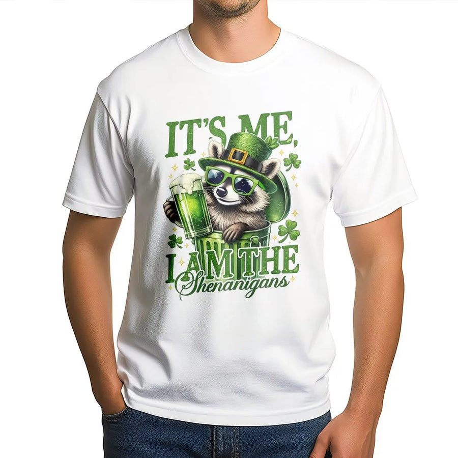 It's Me I Am The Shenanigans T-Shirt | Funny St. Patrick's Day Raccoon Graphic Tee | 100% Cotton Premium Quality | Gift for Him or Her