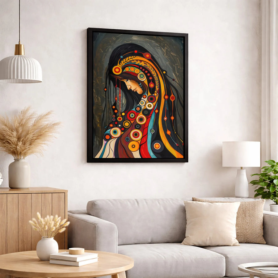Abstract Portrait Canvas Print | Indigenous Woman Geometric Art | Gallery Quality Premium Decor | Modern Cultural Wall Art Gift