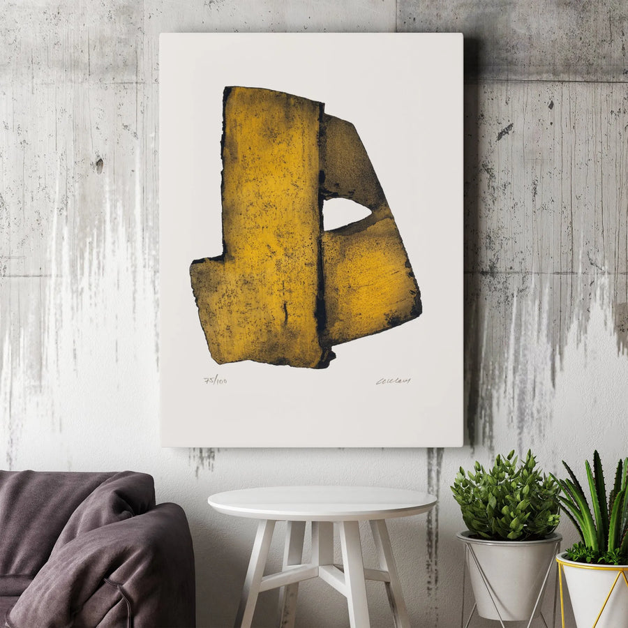 Abstract Yellow and Black Wall Art | Minimalist Geometric Shape Canvas | Premium Gallery-Wrapped Decor | Modern Living Room Interior Design