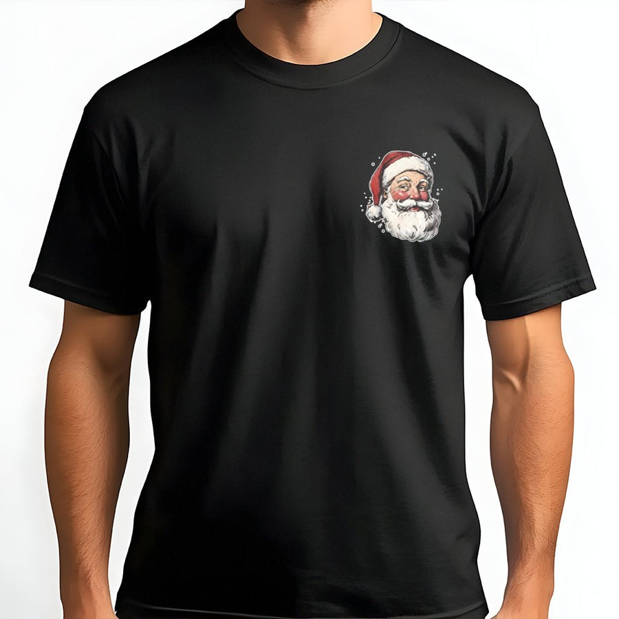 Santa Claus Graphic T-Shirt | Minimalist Pocket Print Design | Premium 100% Cotton | Festive Christmas Holiday Gift for Men and Women