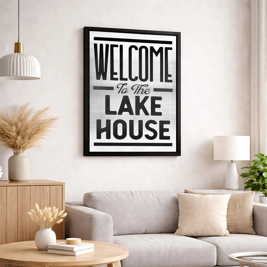 Welcome To The Lake House Canvas | Rustic Typography Wall Art | Premium 1.25 Inch Gallery Wrap | Lakeside Home Decor Gift