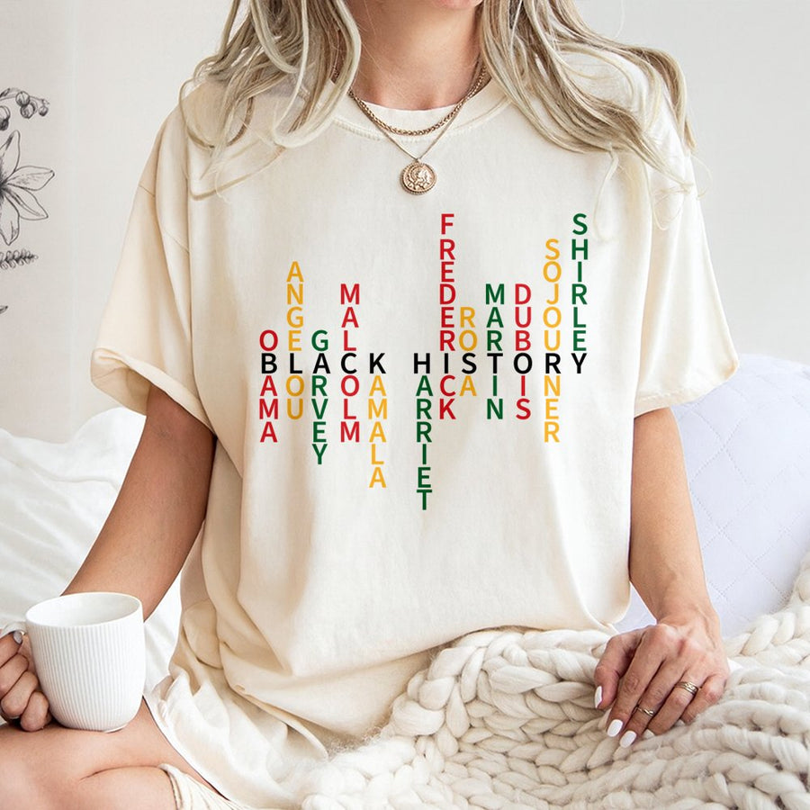 Black History Month T-Shirt | Pan-African Flag Colors Typography Design | 100% Premium Cotton | Inspirational Leader Tribute Gift For Men And Women