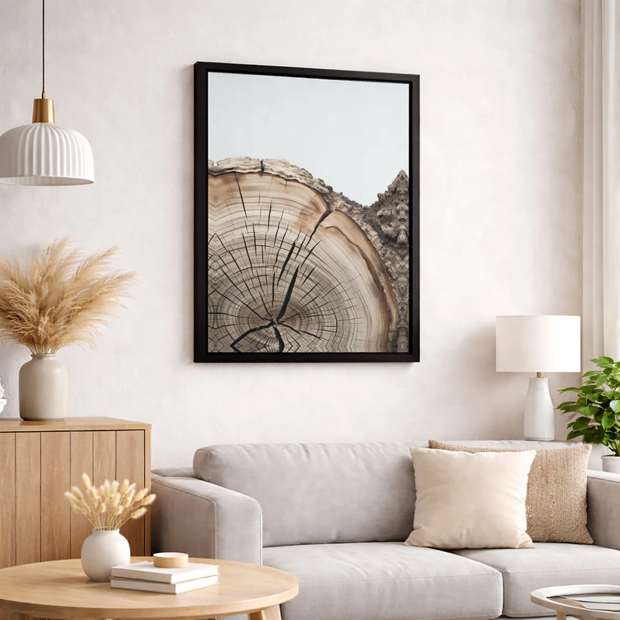 Tree Ring Wall Art Canvas | Rustic Wood Grain Slice Decor | Premium Gallery Wrap Print | Nature Inspired Modern Home Office Wall Decor