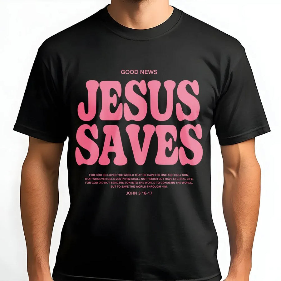 Jesus Saves T-Shirt | Retro Christian Faith Graphic | Premium 100% Cotton | Unisex Religious Bible Verse Gift for Believers