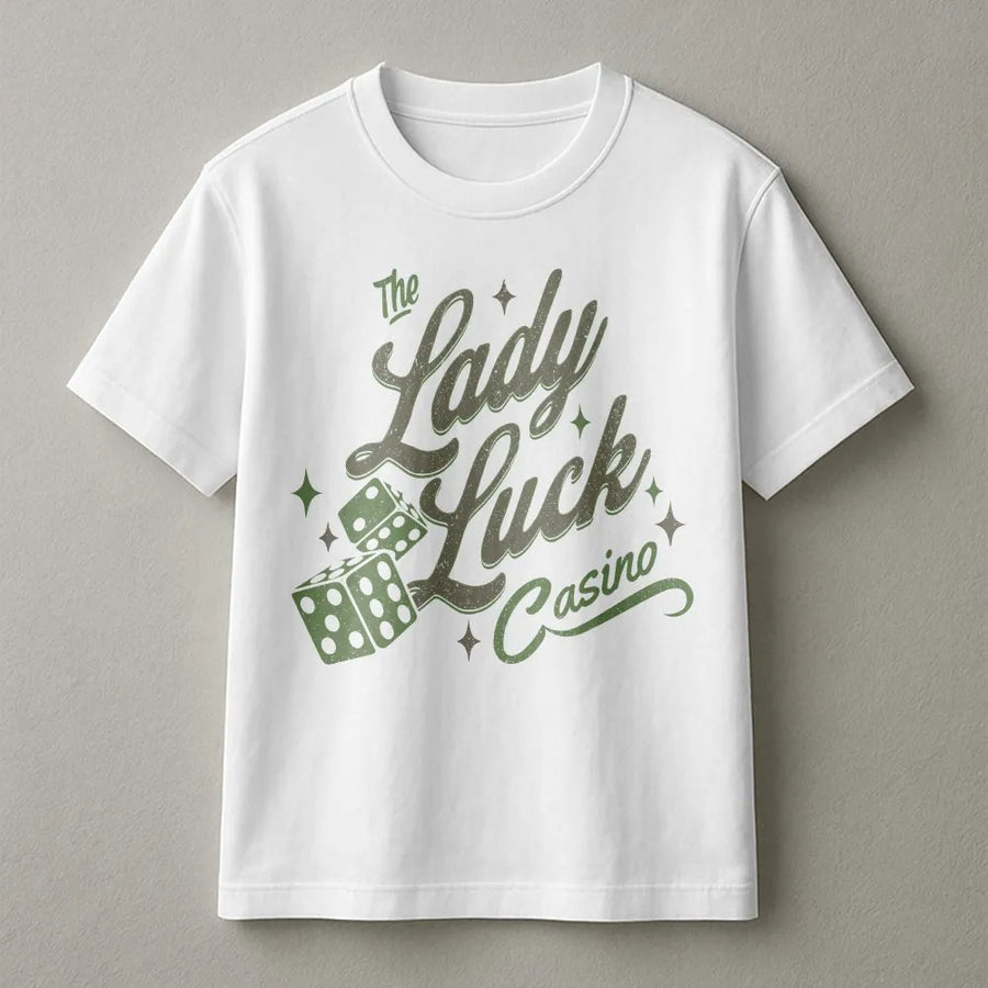 Good Luck T-Shirt | Vintage Lady Luck Casino Graphic | Premium Unisex Pullover | Gift for Gamblers, Vegas Trip Apparel