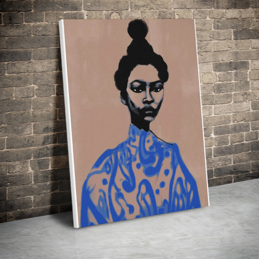 Black Woman Portrait Canvas | Modern Abstract Art Print | Premium Thick Gallery Wrap | Boho Living Room Decor Gift