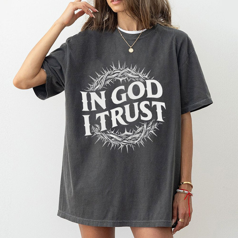 In God I Trust Christian T-Shirt | Crown of Thorns Graphic Print | 100% Cotton Premium Tee | Religious Faith Apparel Gift for Men and Women