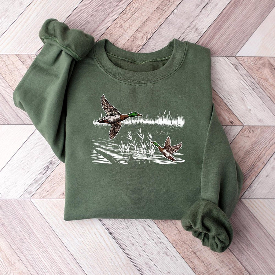 Mallard Duck Sweatshirt | Vintage Style Waterfowl Graphic | Premium Cotton Blend Crewneck | Nature Lover Gift for Bird Hunters