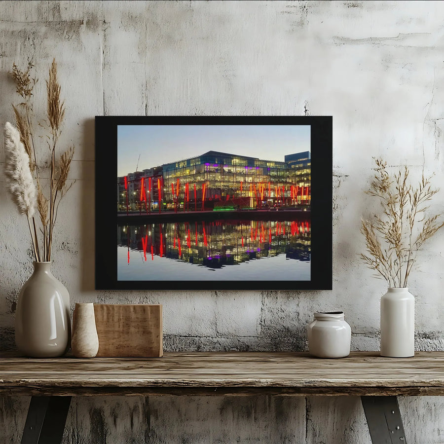 Dublin Grand Canal Dock Canvas Print | Modern Night Cityscape Reflection Art | Premium 1.25" Gallery Wrap | Travel Photography Gift for Home Office