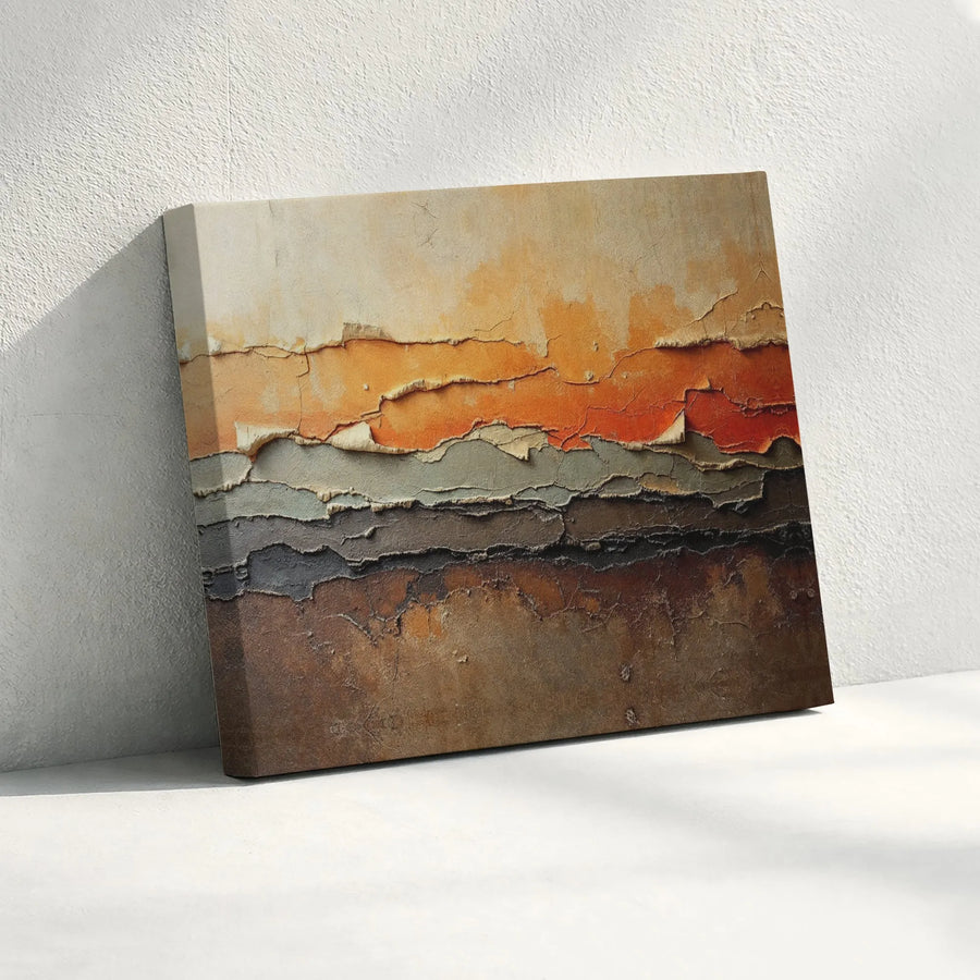 Abstract Landscape Canvas Wall Art | Earth Tone Textured Layered Design | Premium Gallery Wrap Print | Modern Minimalist Home Decor Gift