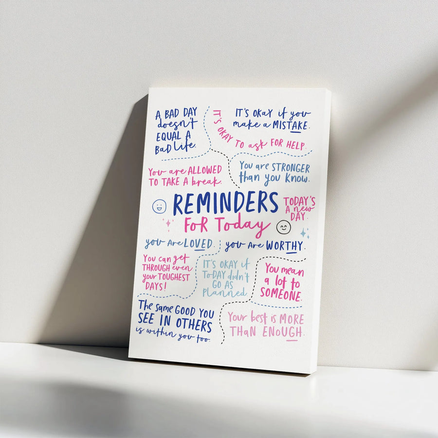 Reminders For Today Wall Art | Positive Affirmation Quote Canvas | Gallery-Wrapped Premium Decor | Mental Health Gift For Her & Him
