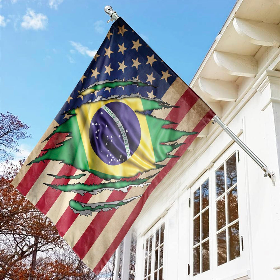 Brazilian American Flag | Ripped Design Double Sided House Flag | Durable Polyester Garden Decor | Gift for Brazilian Americans